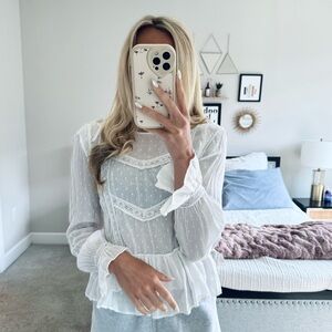 Zara White Ruffle Blouse